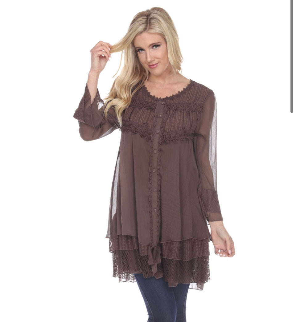 Lace Button Top Espresso