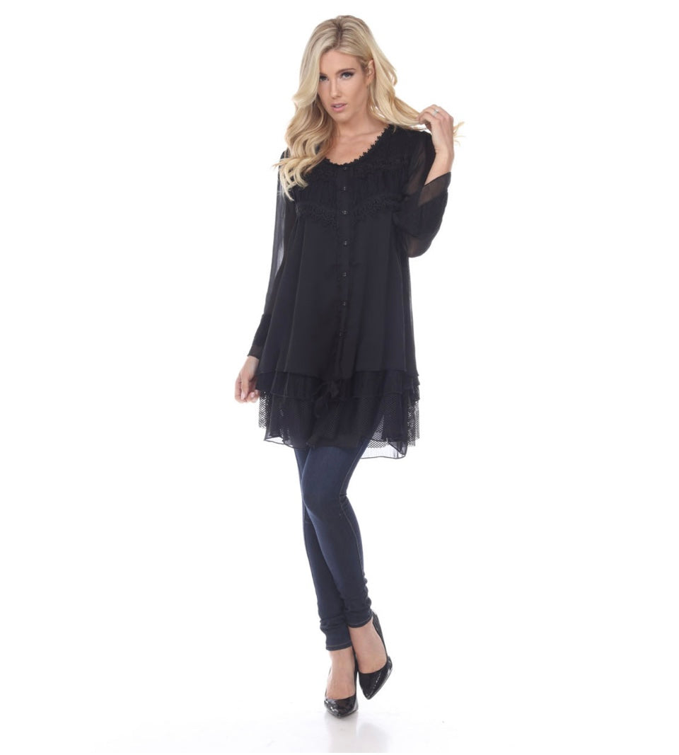 Layered Lace Button Top Black