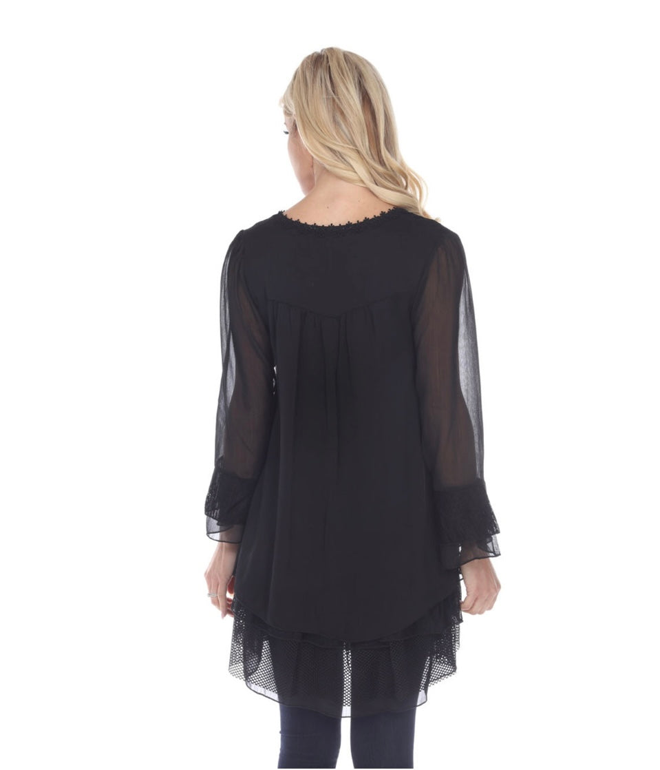 Layered Lace Button Top Black