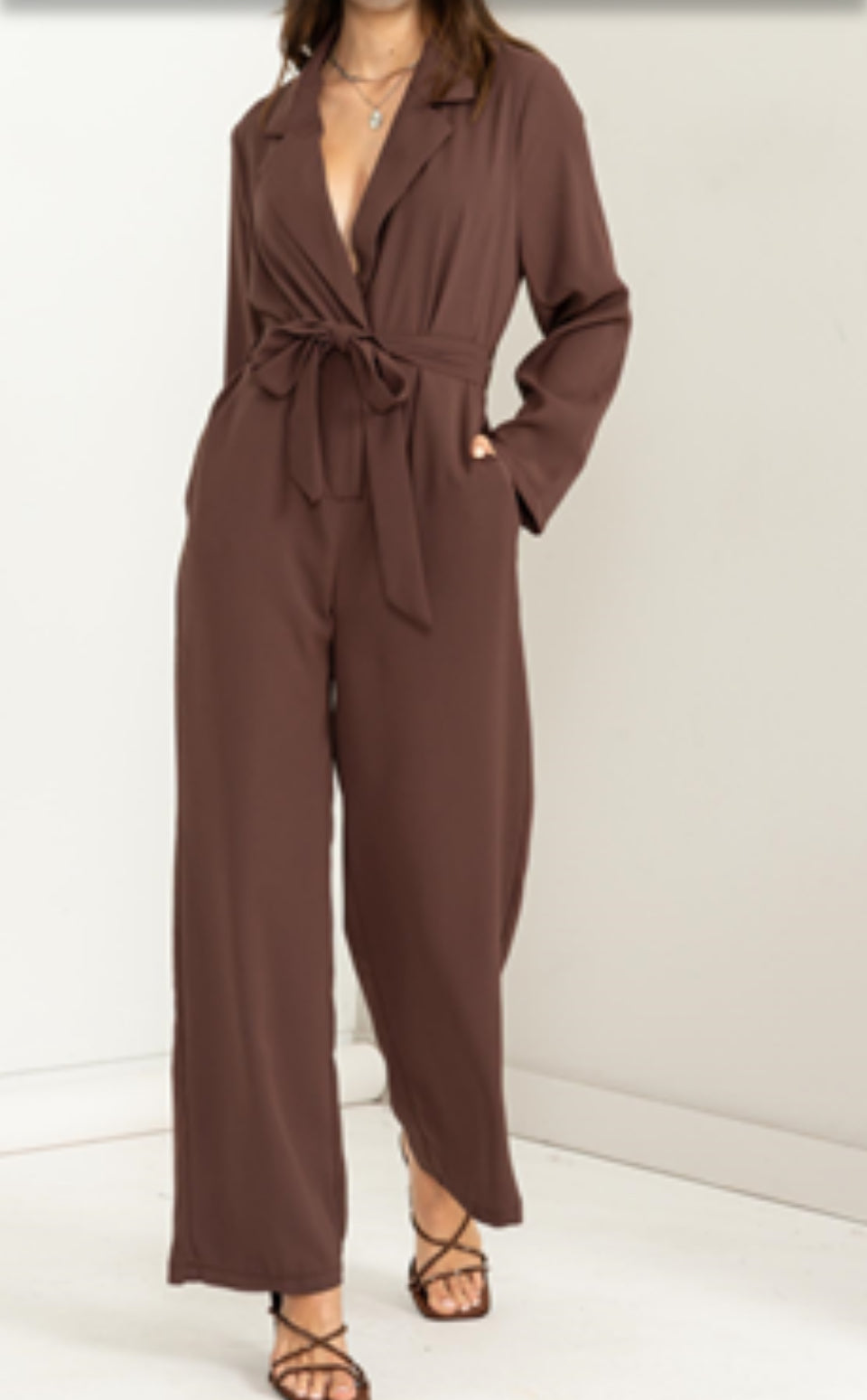 Jumpsuit V Neck - Brown