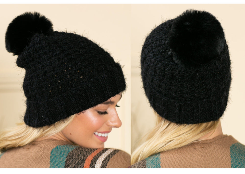 Beanie Pom Pom - Black