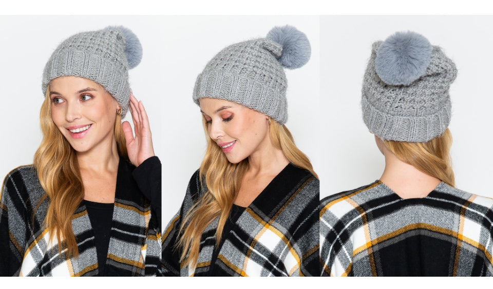 Beanie Pom Pom - Grey