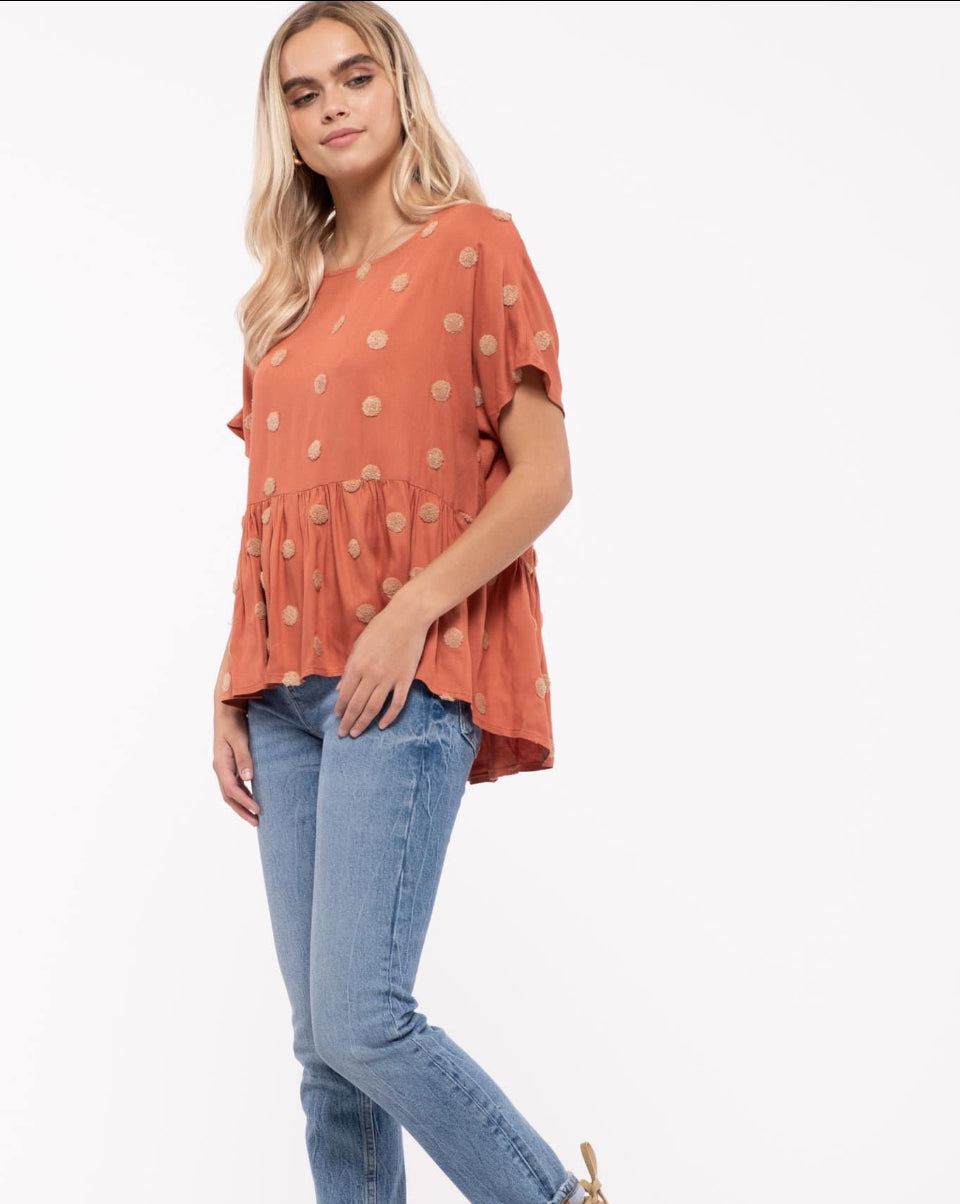 Chenille Dot Top -Rust