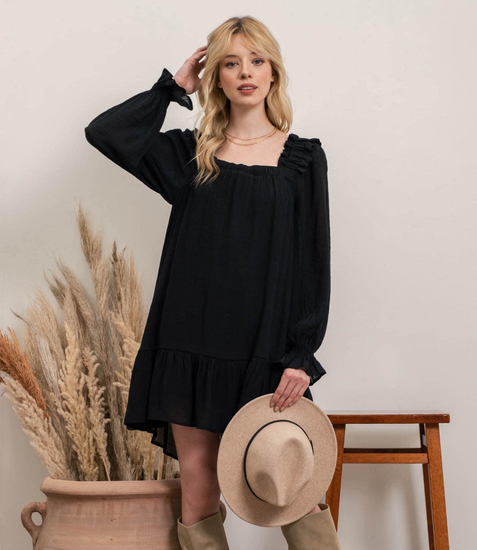 Square Neck Dress - Black