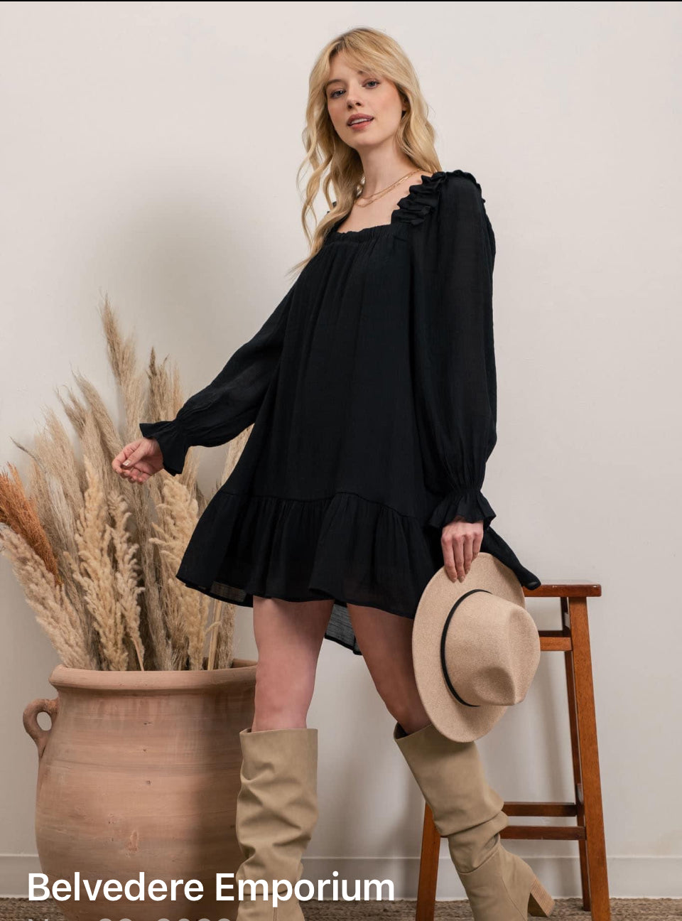 Square Neck Dress - Black