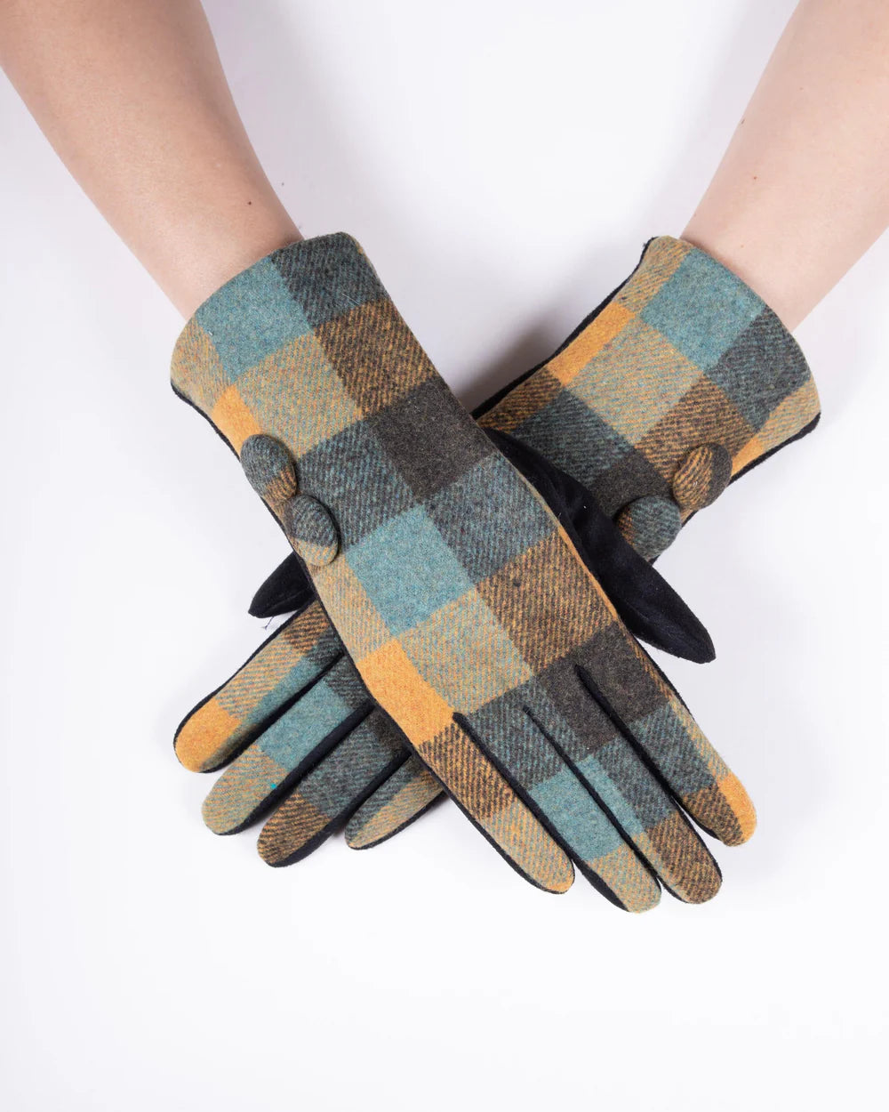 Plaid Gloves -Teal