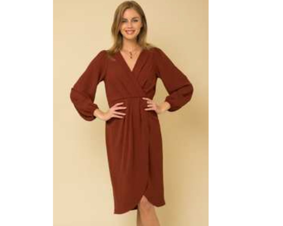 Pleated Dress - Brick - LARGE