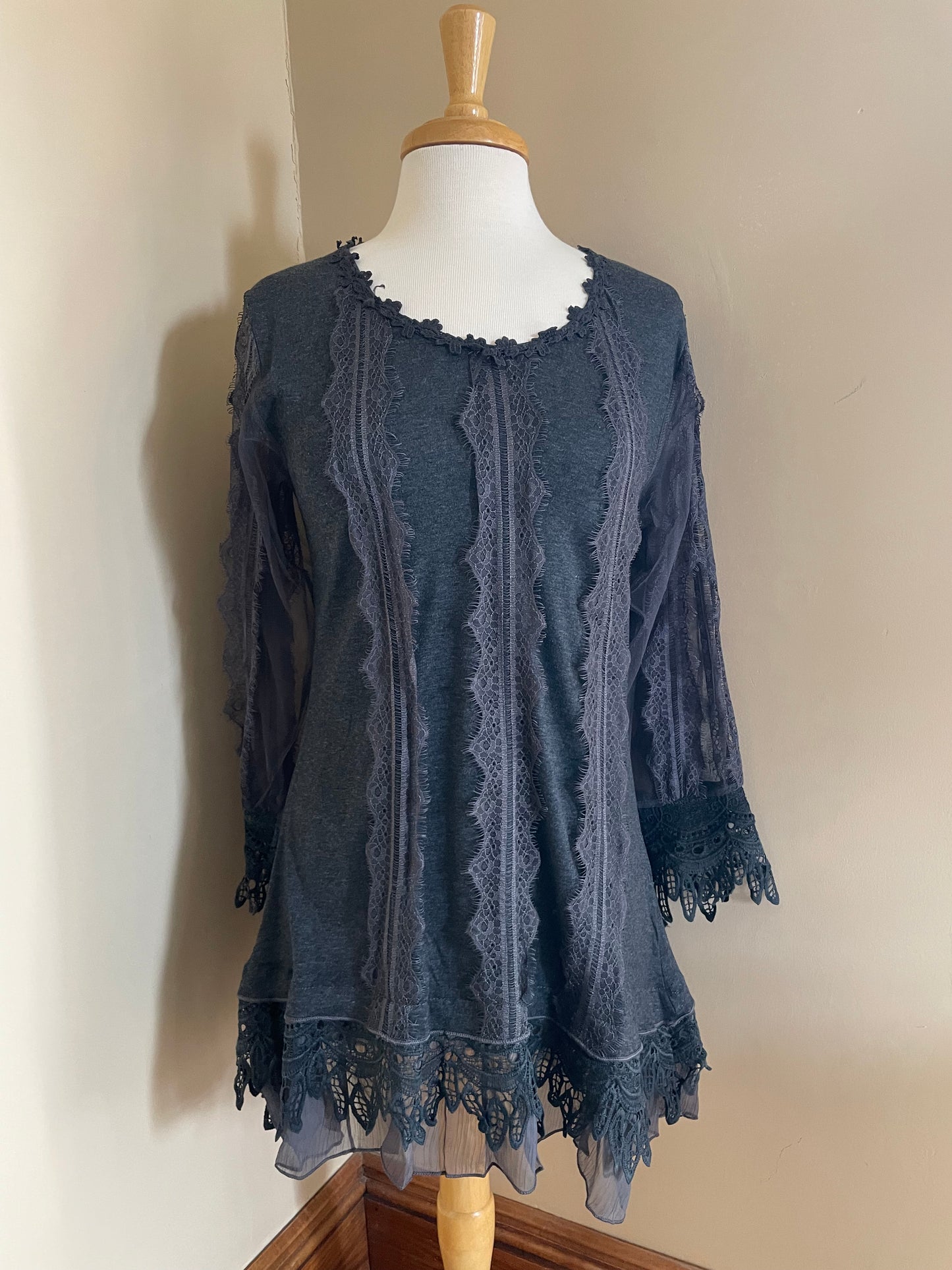 Lace Trim Tunic/Dress - Charcoal