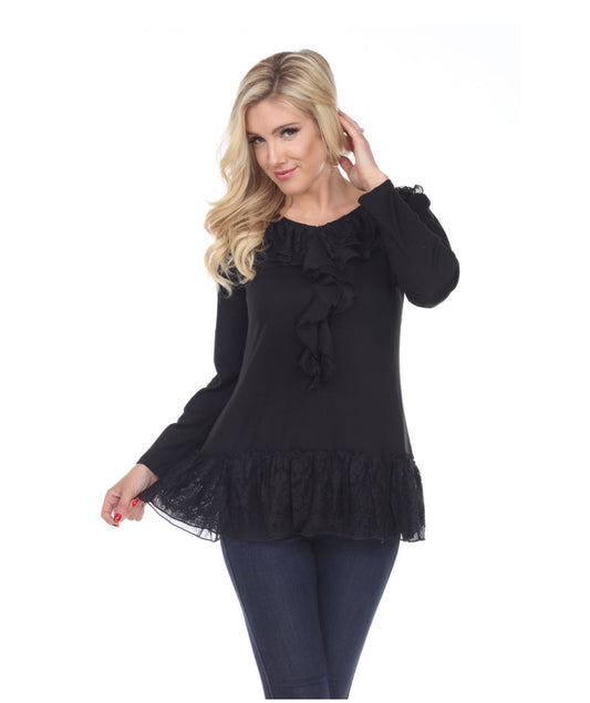 Ruffle Neck Top - Black