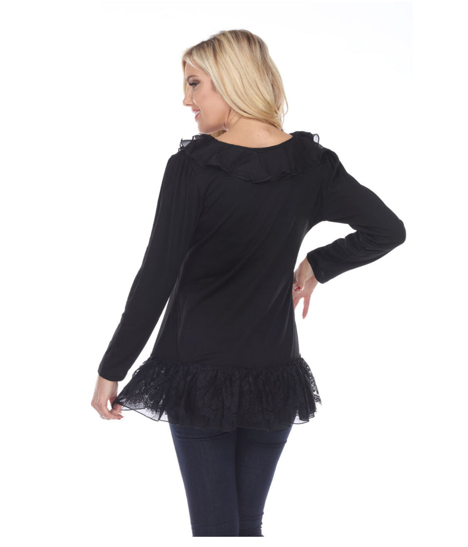 Ruffle Neck Top - Black