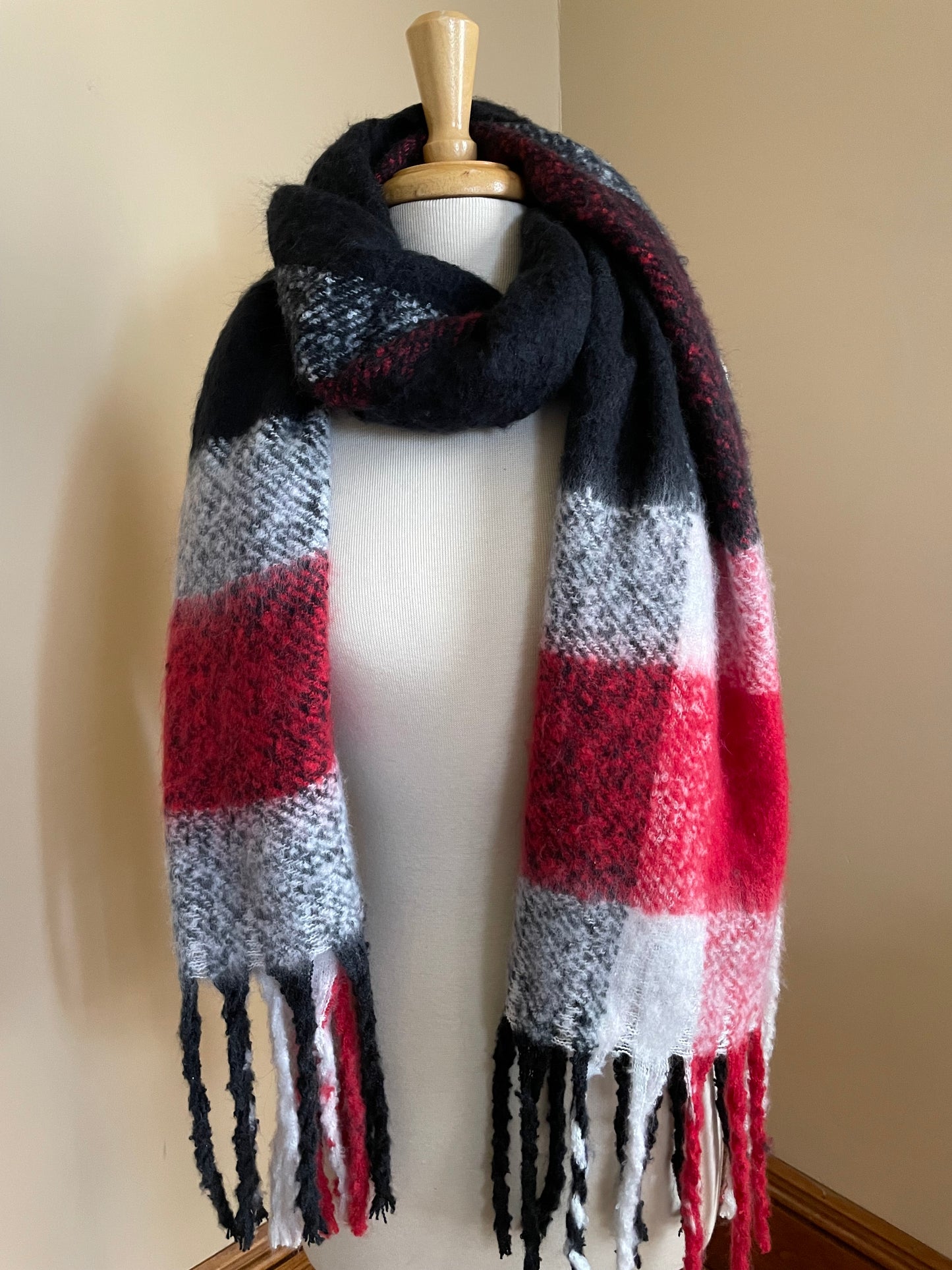 Large Plaid Scarf - Red