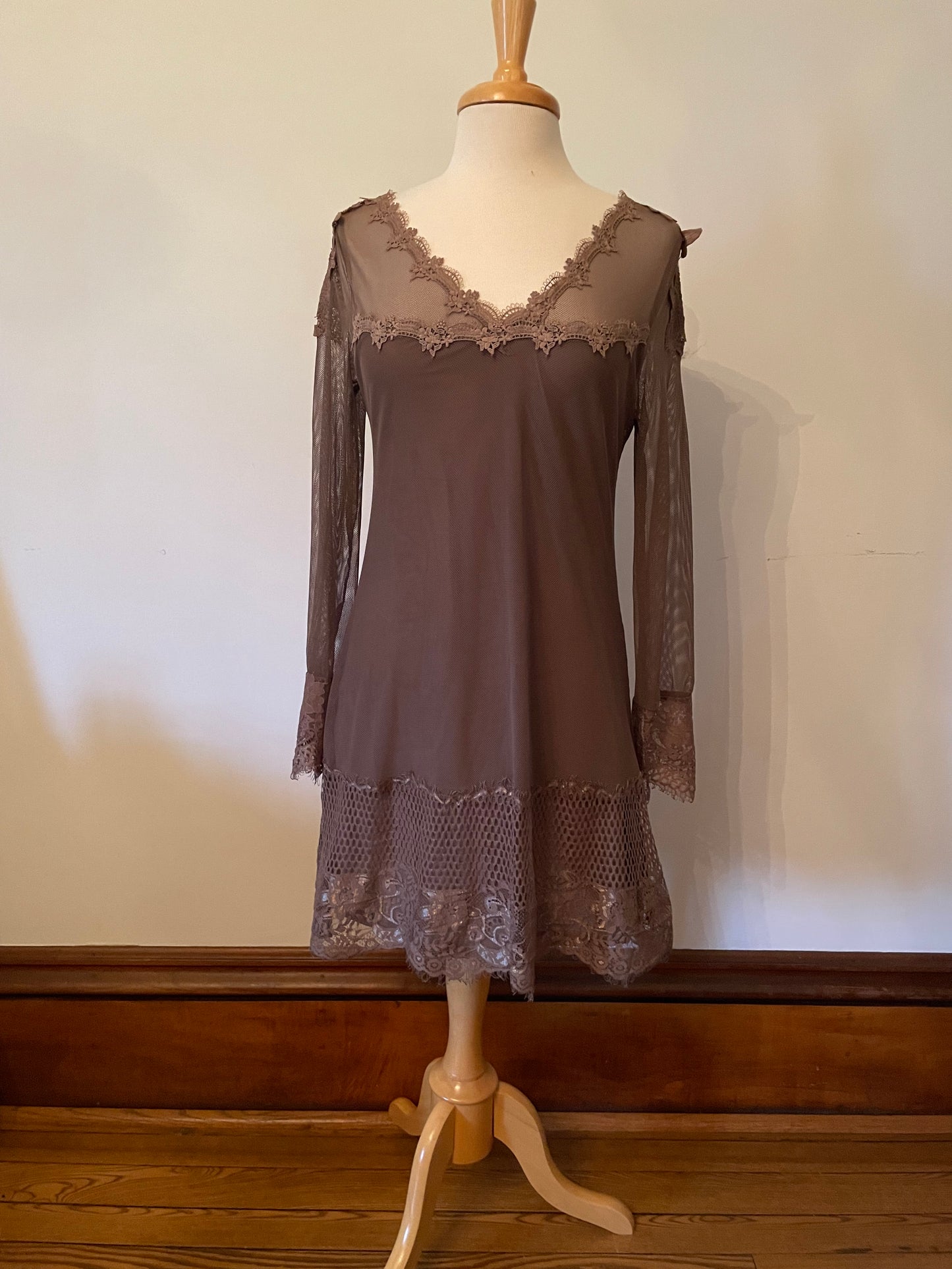 Sheer V-neck Tunic- Brown