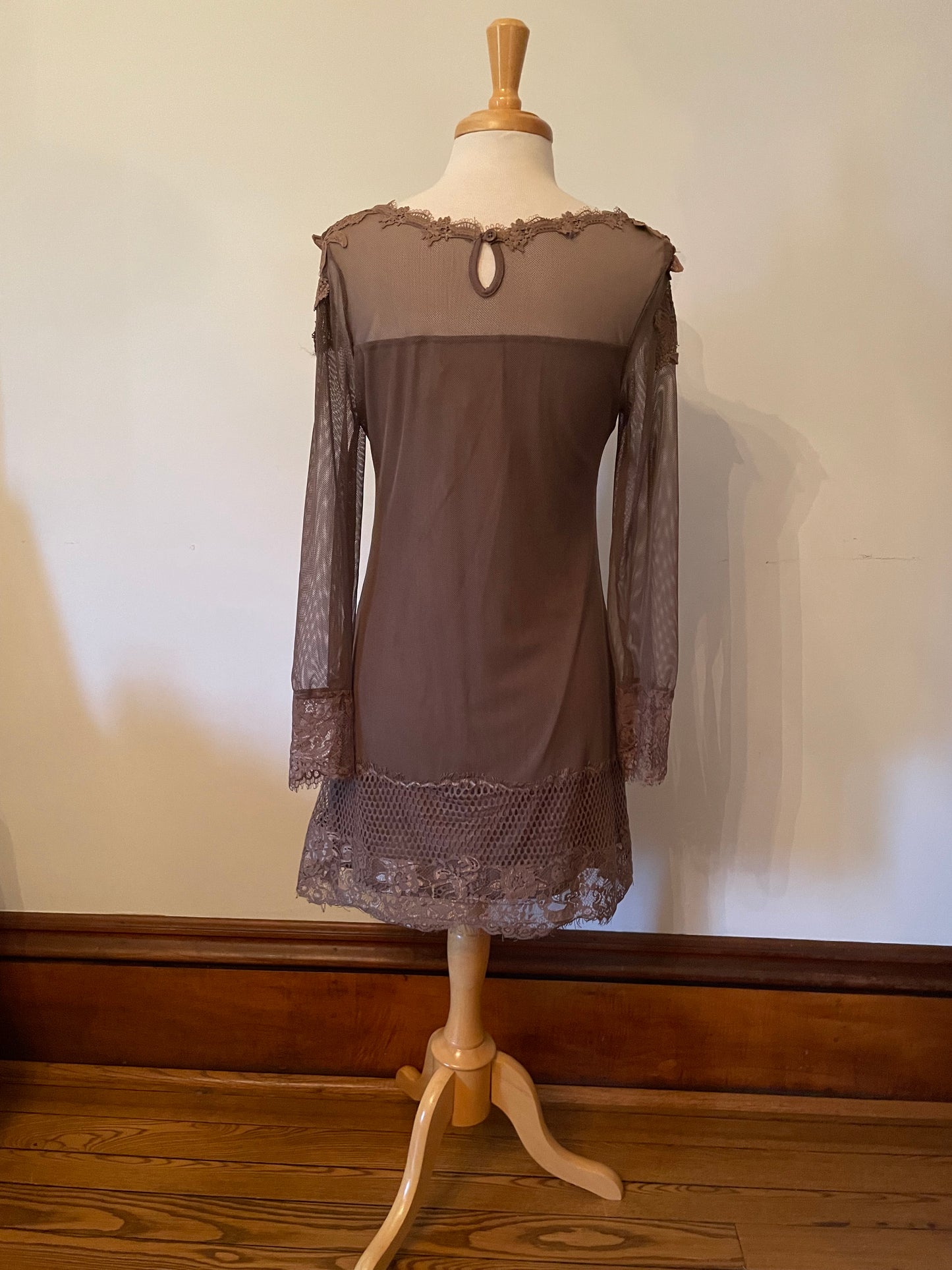 Sheer V-neck Tunic- Brown