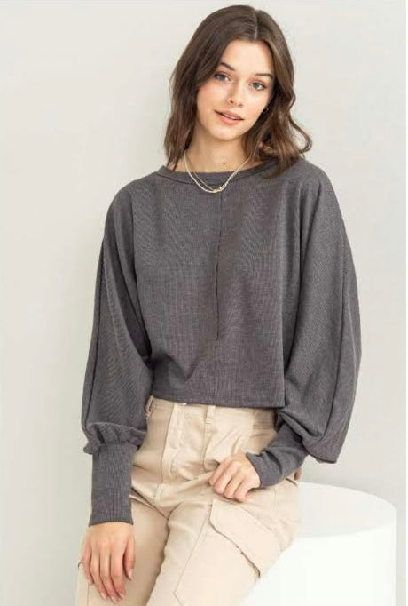 Grey Puff Sleeve Top