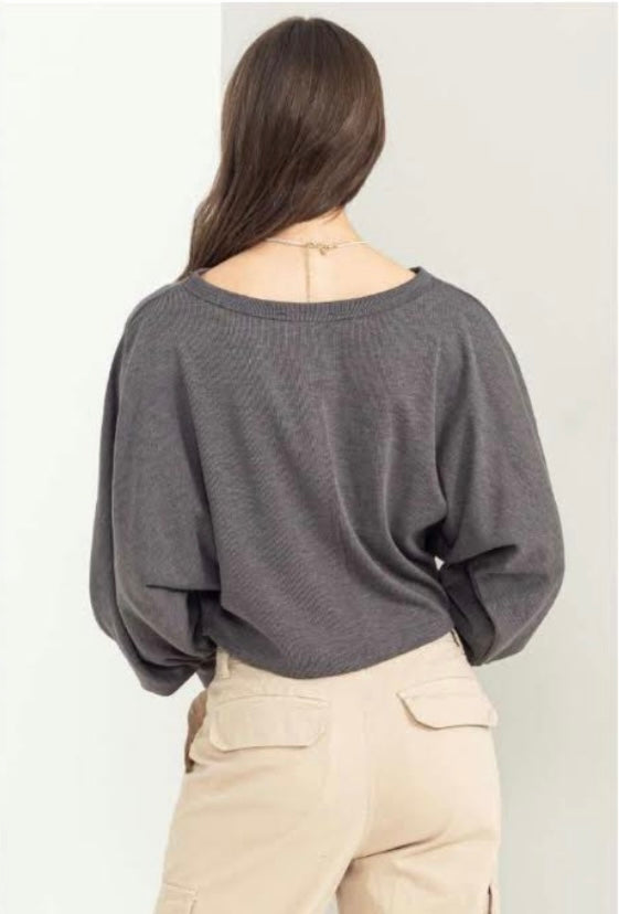 Grey Puff Sleeve Top