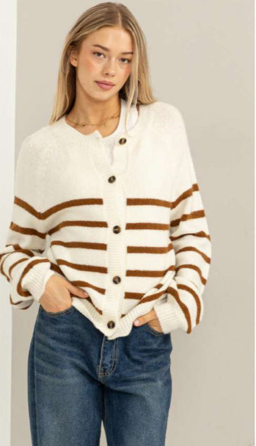 Stripe Cardigan - Camel