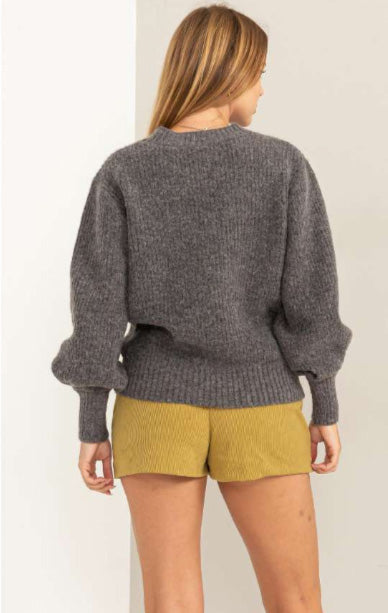 V Neck  Sweater - Grey