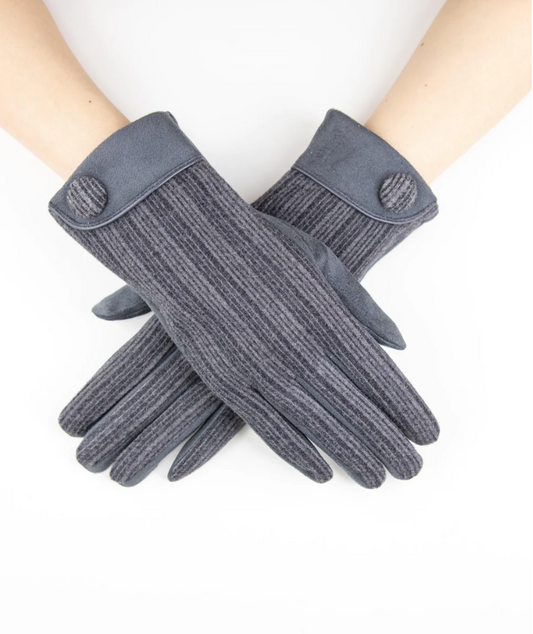 Button Stripe Gloves- Gray