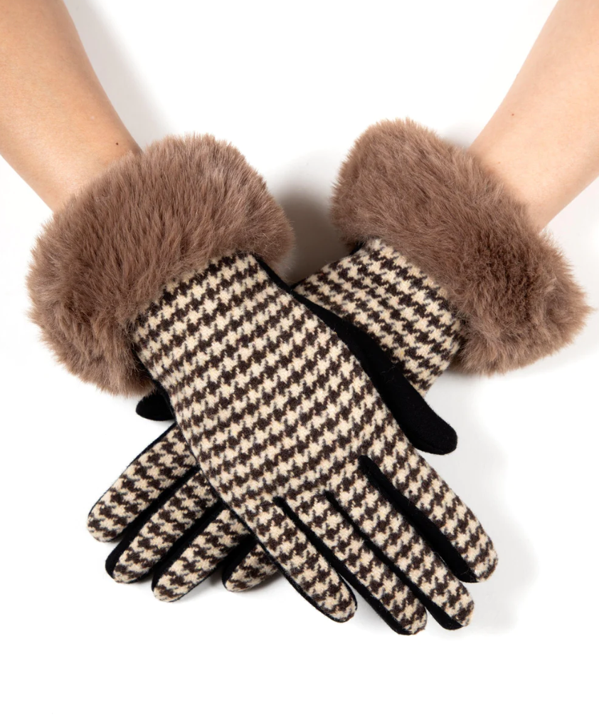 Houndstooth Gloves-Mocha