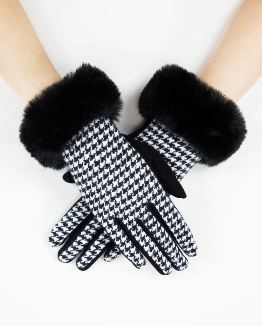 Houndstooth Gloves-Black