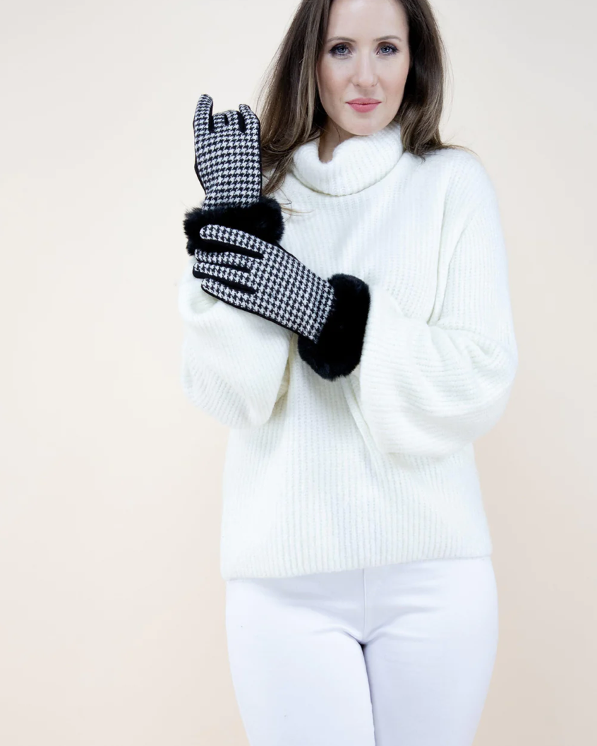 Houndstooth Gloves-Black