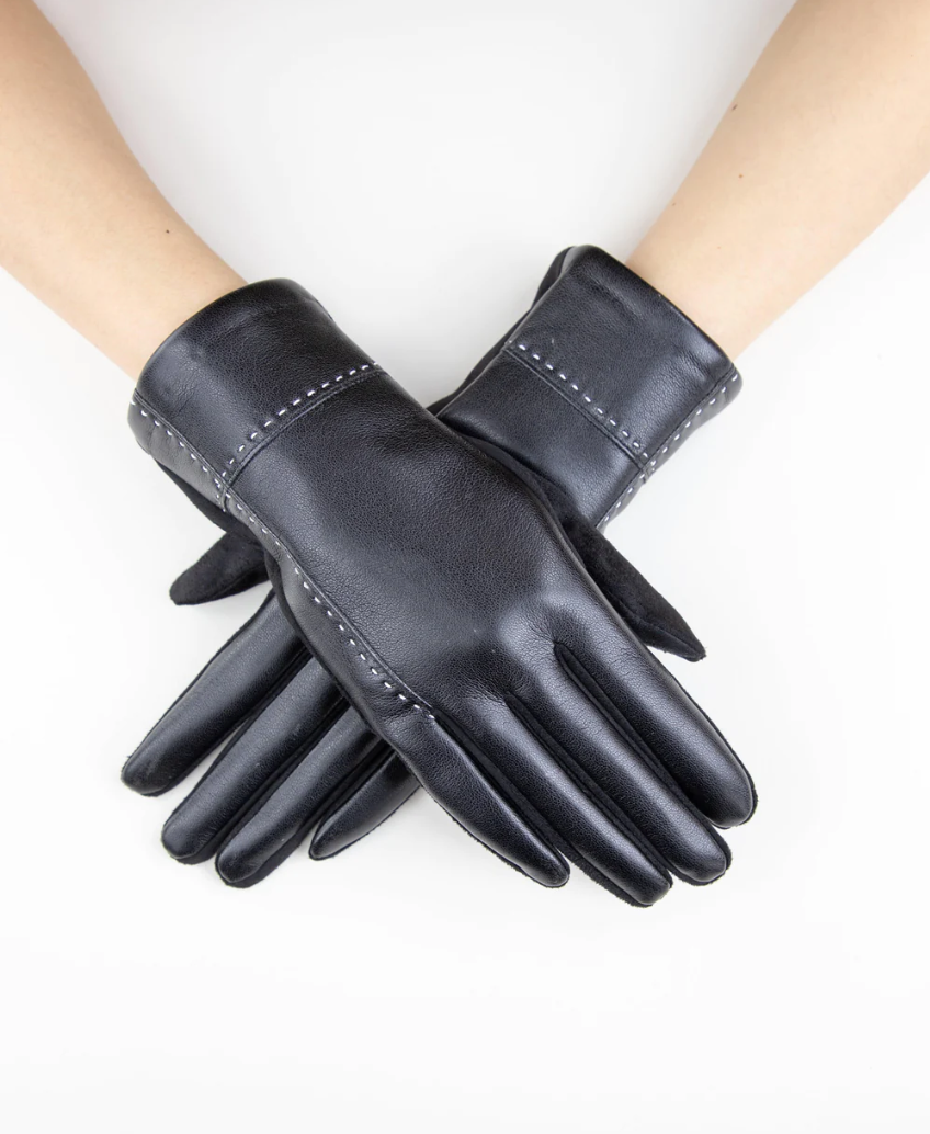 Faux Leather Gloves - Black