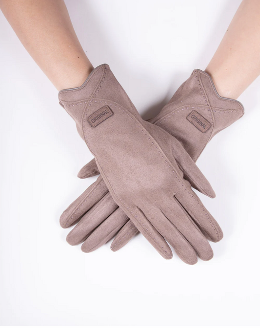 Faux Suede Gloves-Khaki