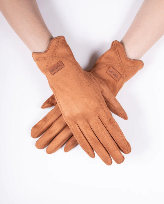 Faux Suede Gloves- Camel