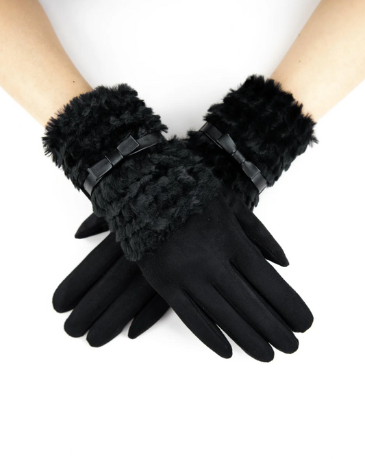 Fur Cuff Gloves - Black