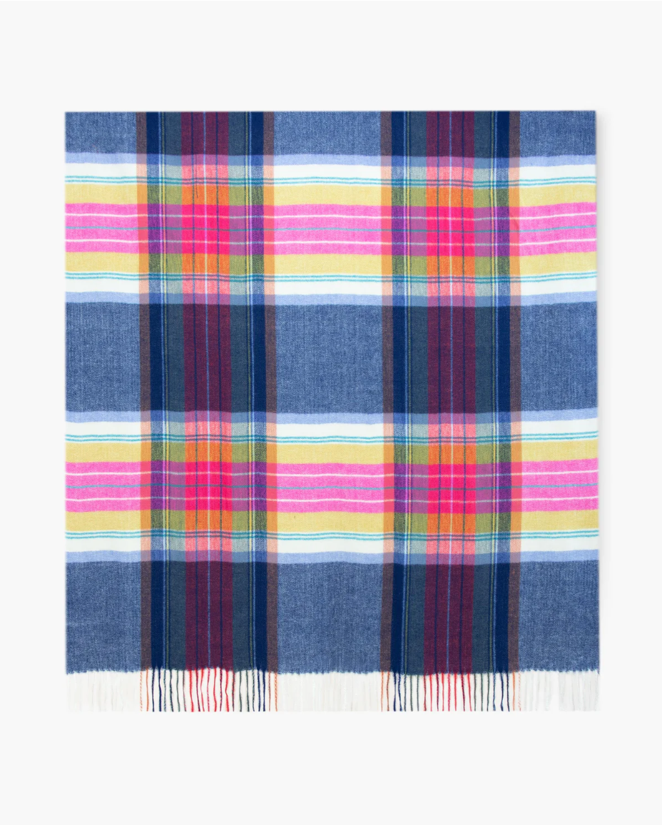 Madras Plaid Scarf- Navy