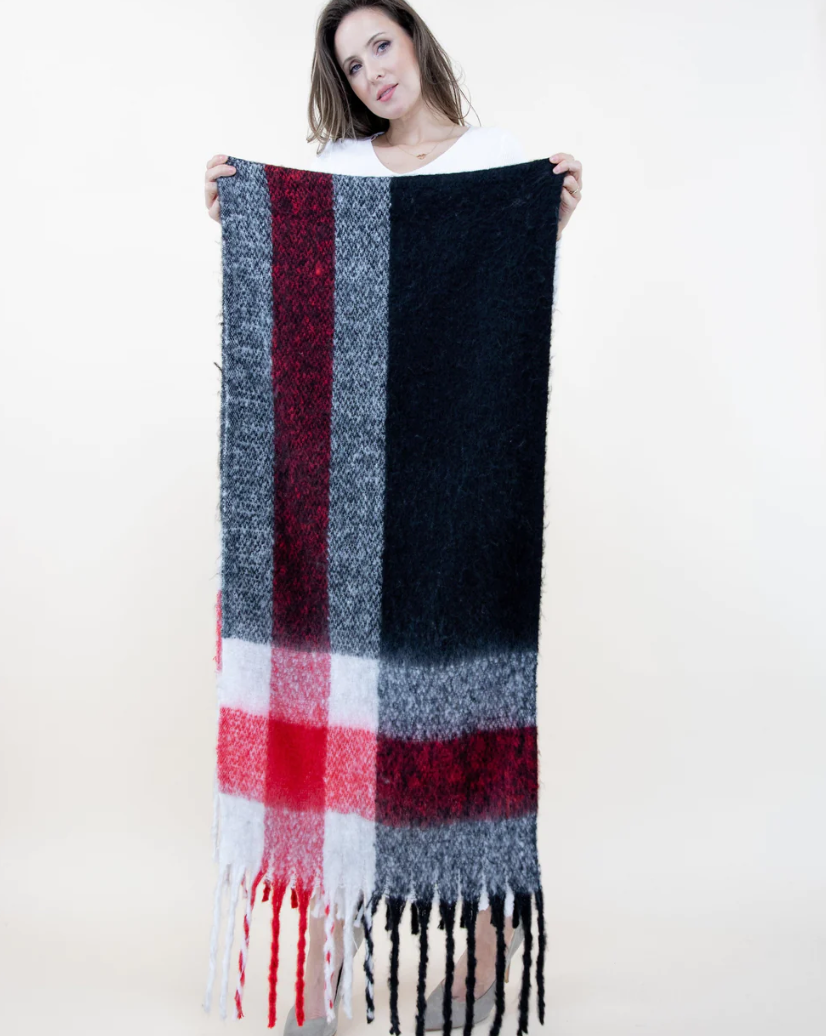 Large Plaid Scarf - Red