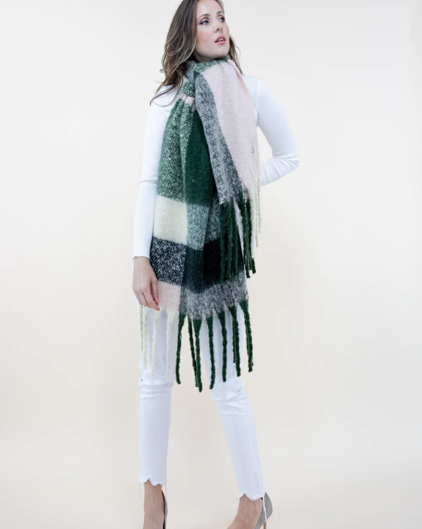 Plaid Scarf -Olive