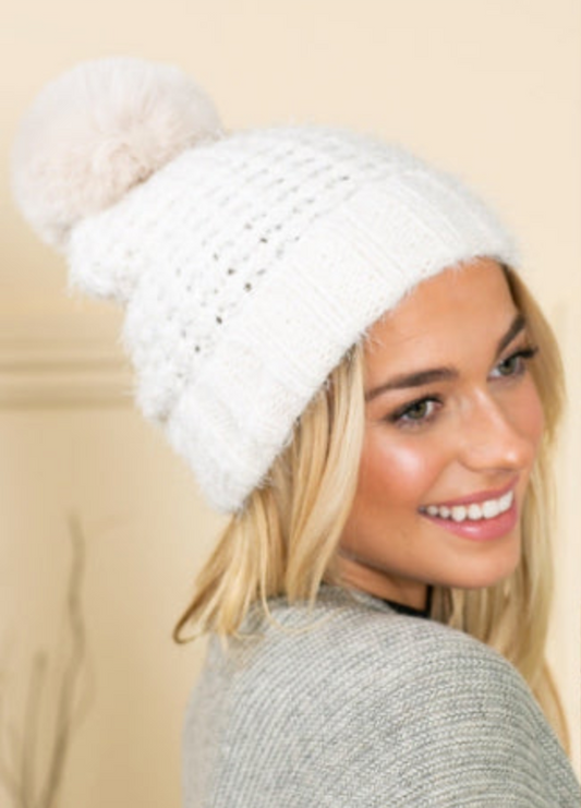 Beanie Pom Pom - Cream