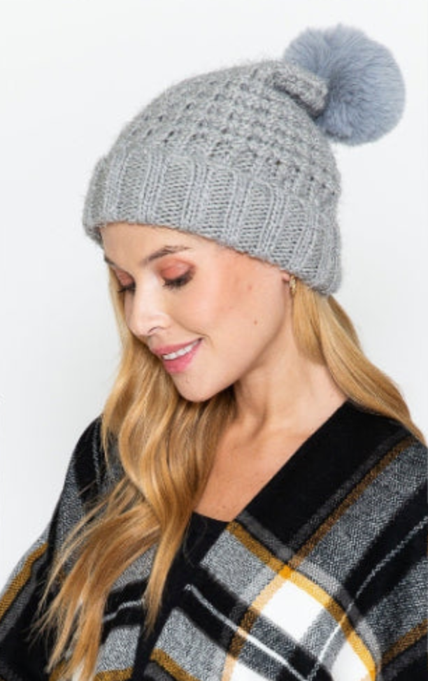 Beanie Pom Pom - Grey