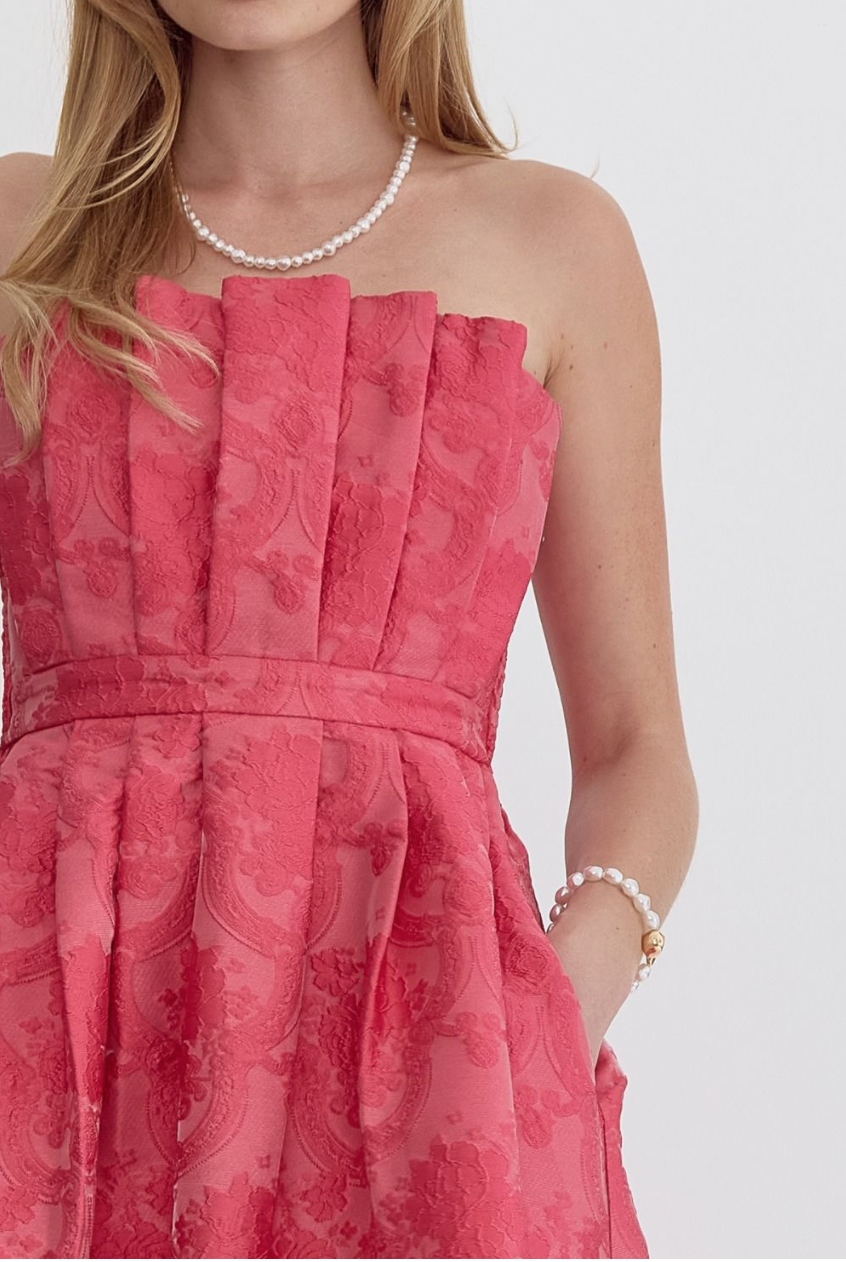 Embroidered Strapless Midi Dress