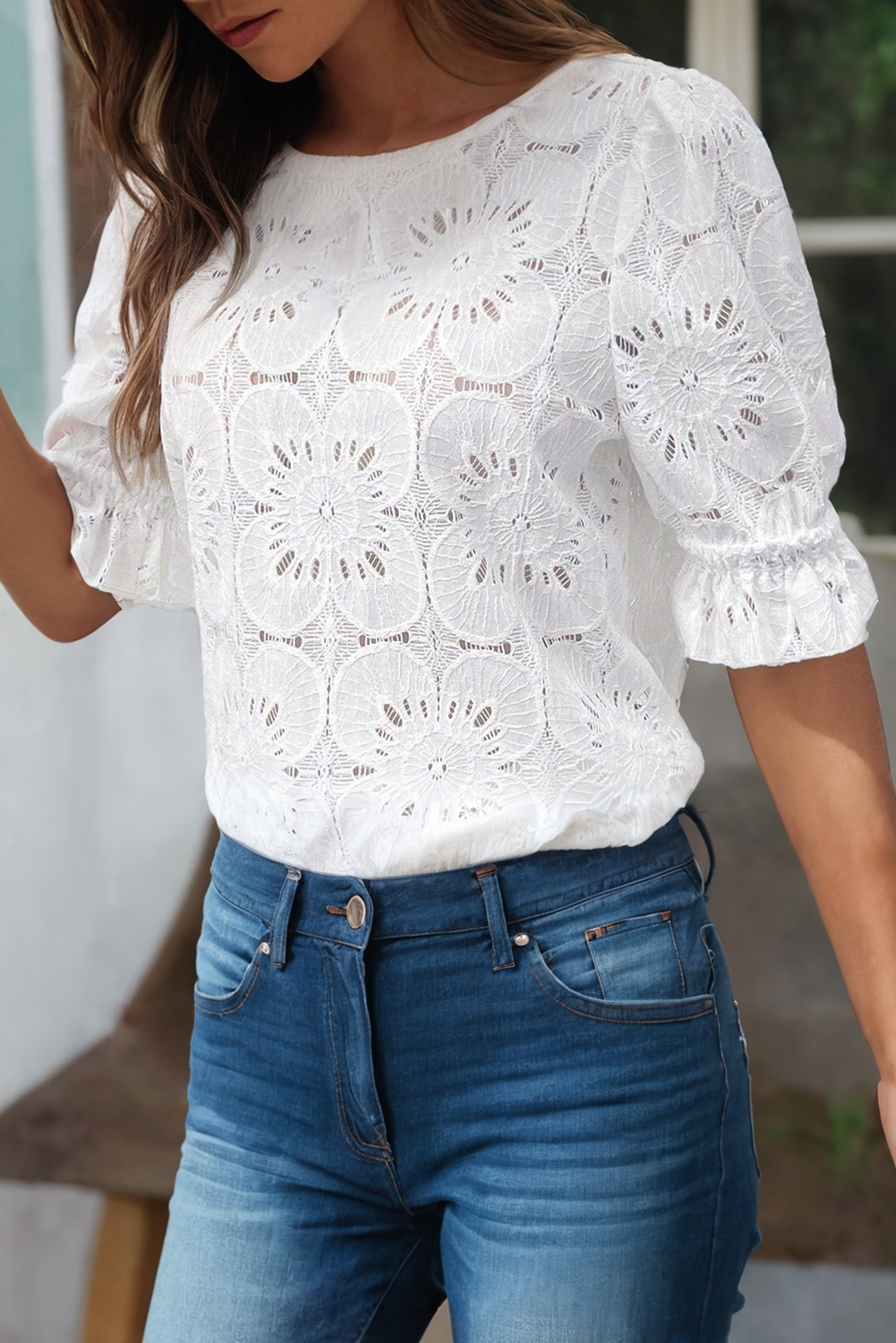 Jacquard Top- White