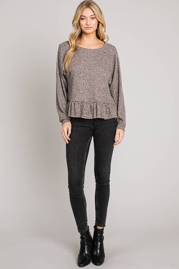 C090-T5217 - Long sleeve ruffle hem top
