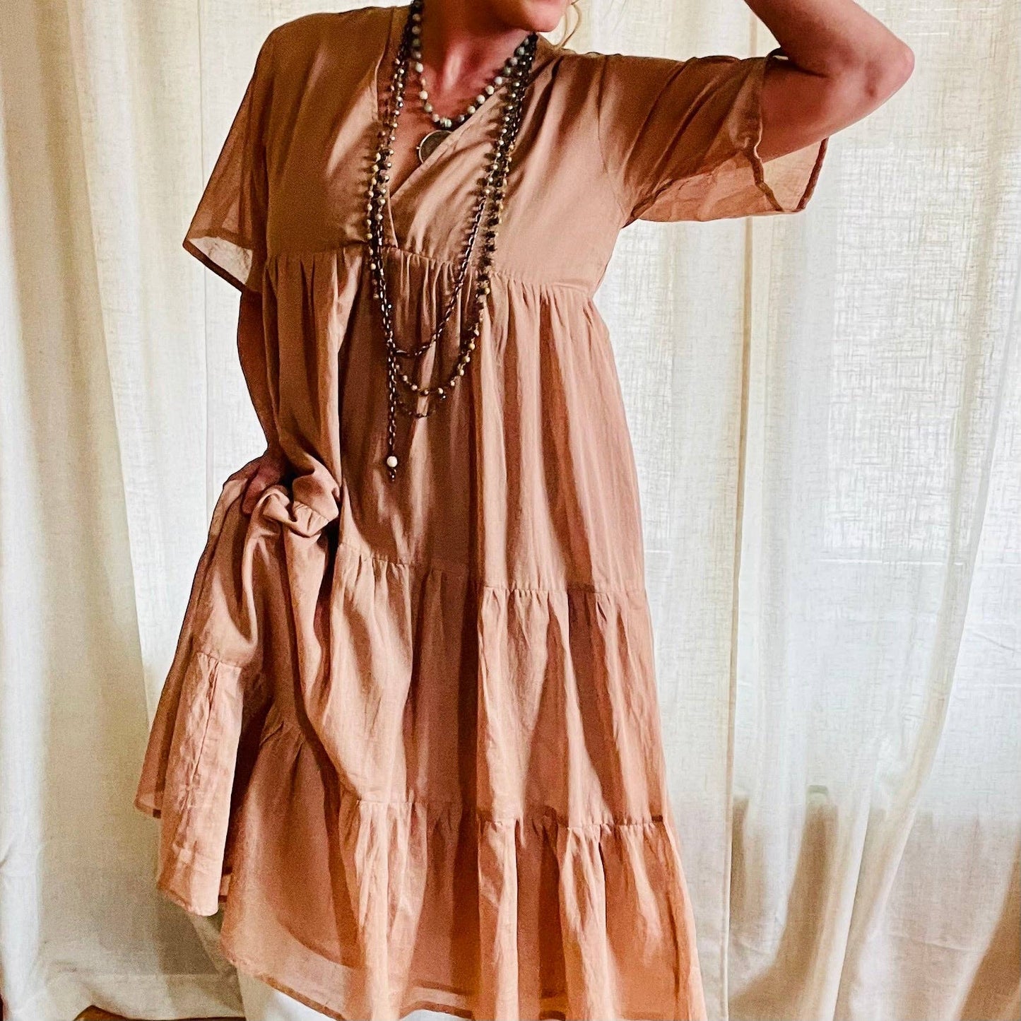 Cotton Midi Dress- Tan