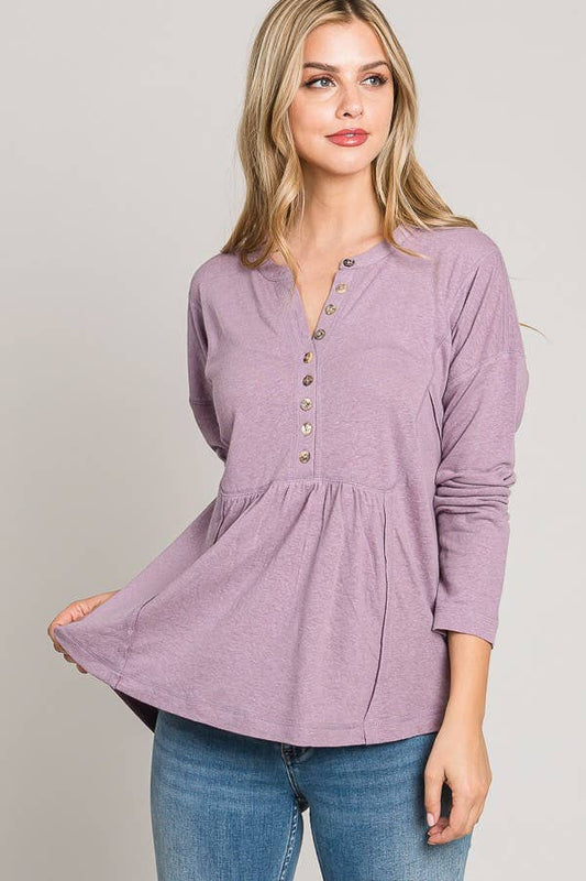 Long Sleeves Button Bib Henley Top